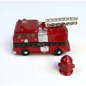 Fire Truck Hydrant Hand Painted Enamel Collector's Magnetic Hinged Trinket Box